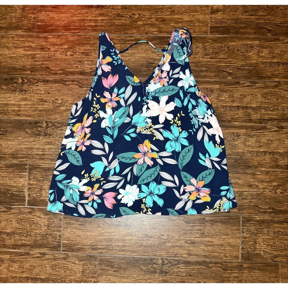 a.n.a Navy Floral V-Neck Tank - XL